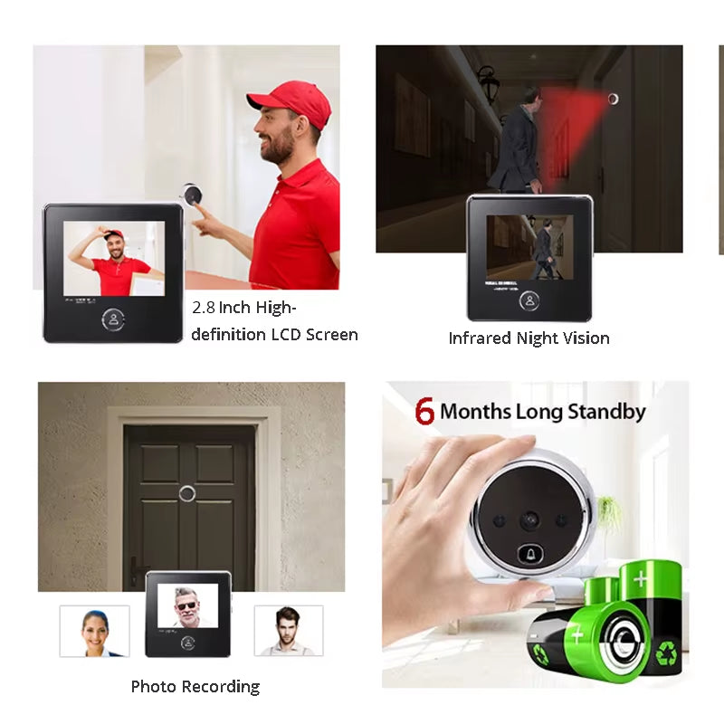 Digital Peephole Door Camera – 2.8" Screen Door Viewer with Night Vision & Photo Recording