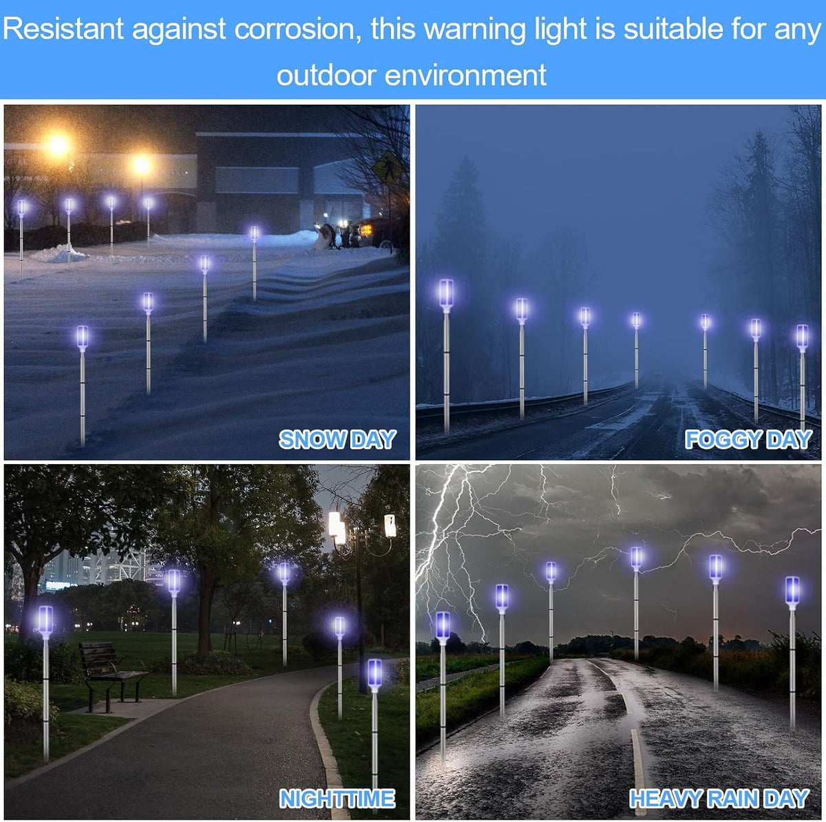 10 PCS Solar Powered Driveway Markers Reflective Driveway Lights Blue Landscape Driveway Reflectors Solar Driveway Lights for Snow Road Outdoor Yard Parking Sidewalk Driveway Entrance