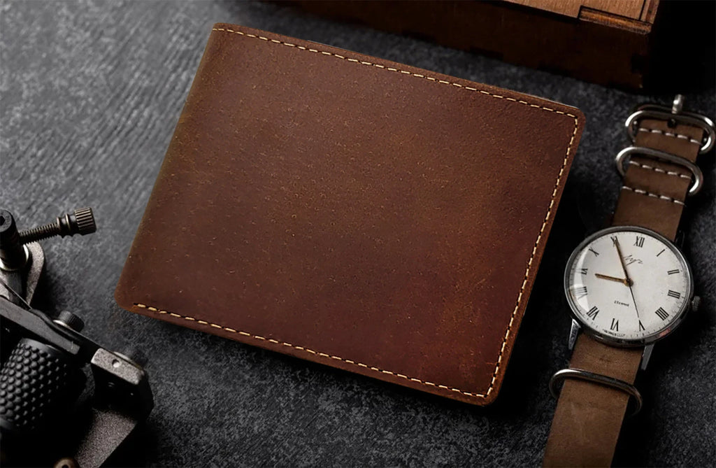 Leather AirTag Wallet — RFID Blocking Bifold with Hidden Tracker Pocket