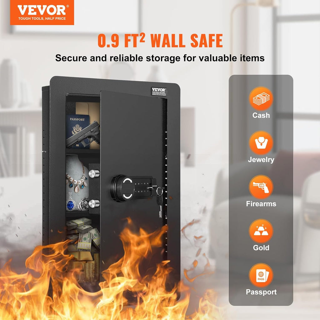 Concealed Wall Safe with Keypad — 25.59" Between-the-Studs Security Cabinet