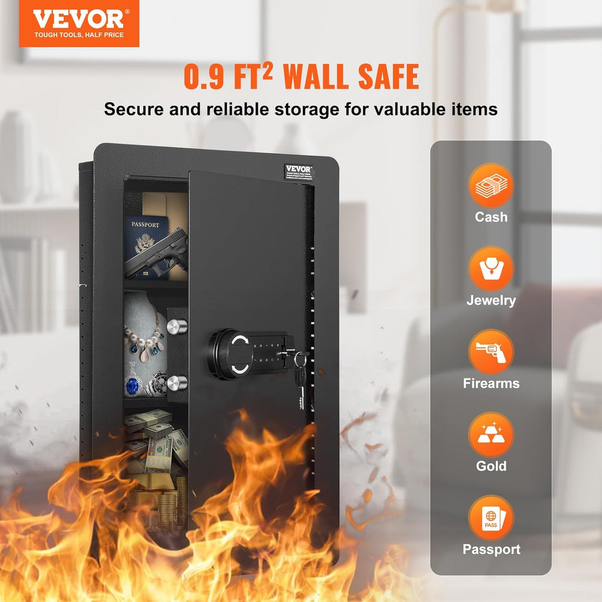 Concealed Wall Safe with Keypad — 25.59" Between-the-Studs Security Cabinet