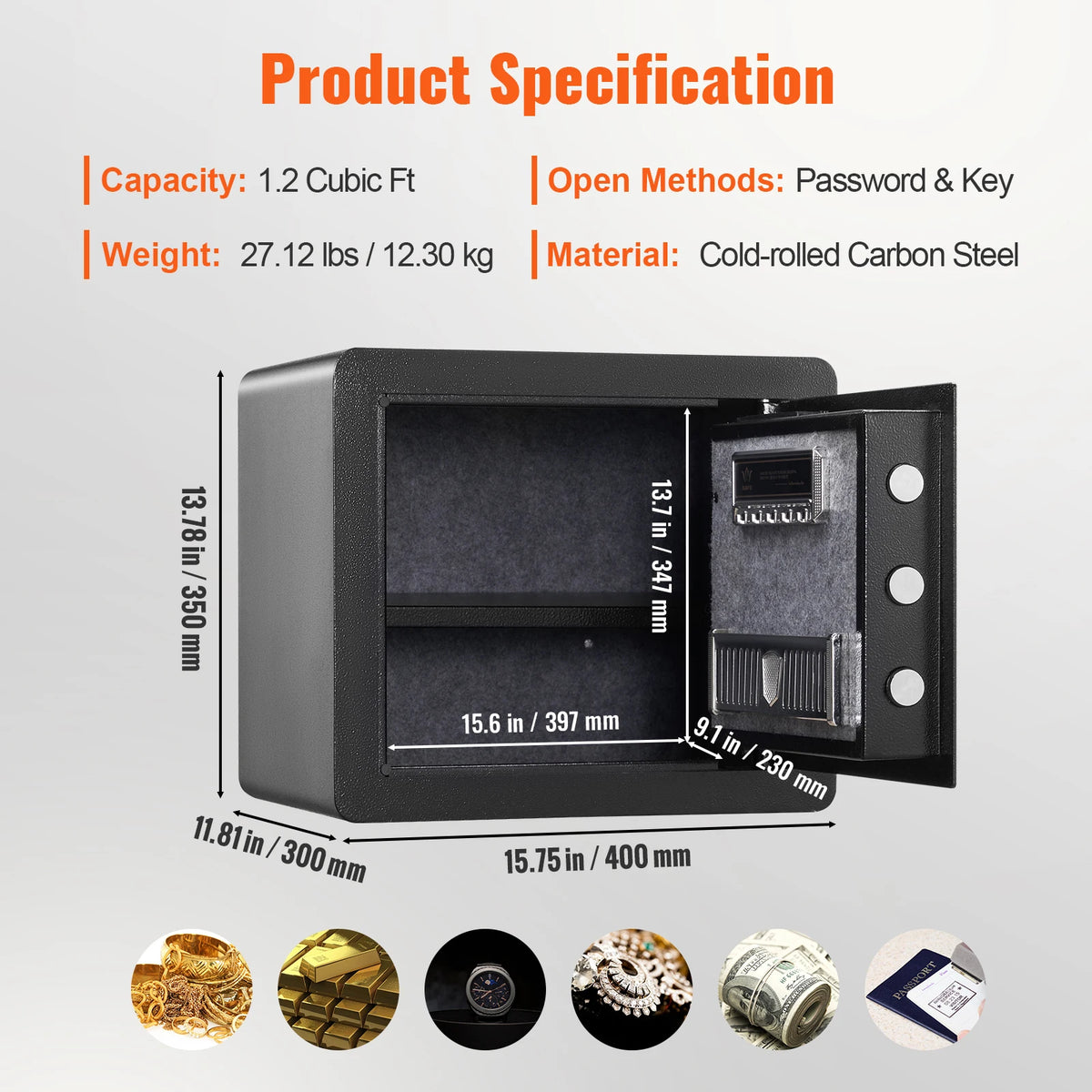 Digital Security Safe Box – Electronic Keypad Home Safe with Backup Keys for Cash, Jewelry & Documents