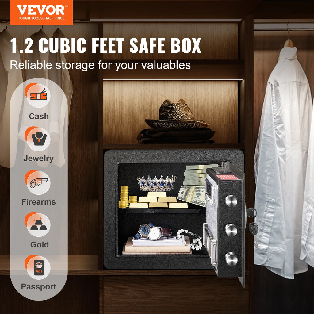 Digital Security Safe Box – Electronic Keypad Home Safe with Backup Keys for Cash, Jewelry & Documents