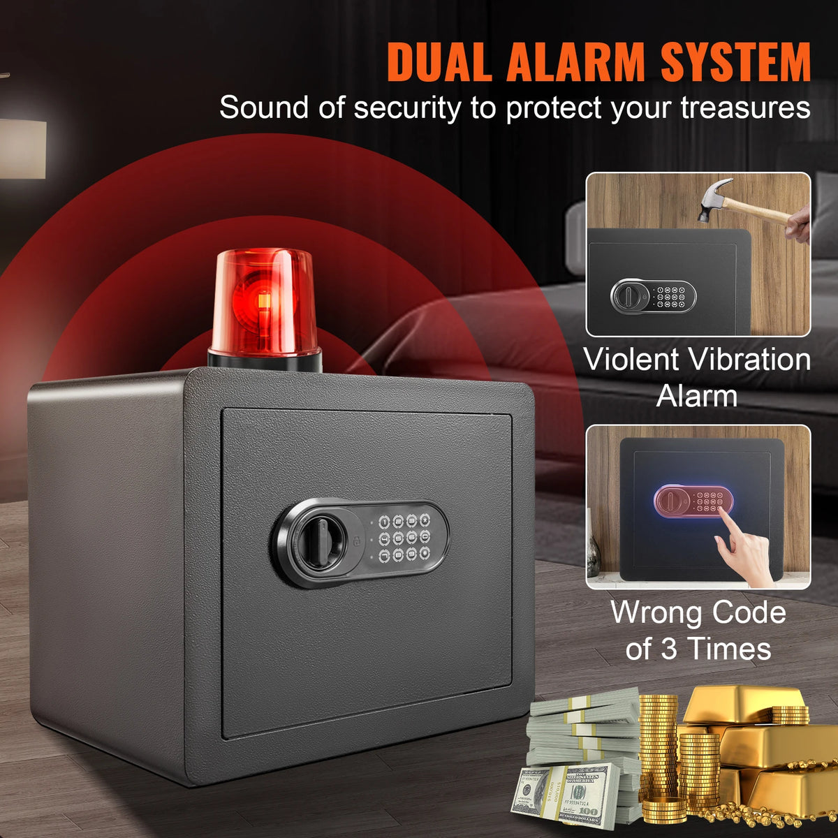 Digital Security Safe Box – Electronic Keypad Home Safe with Backup Keys for Cash, Jewelry & Documents