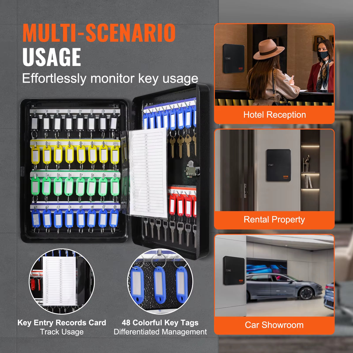 48-Key Lock Box Cabinet – Wall-Mount Key Organizer with Lock for Home, Office & Rentals