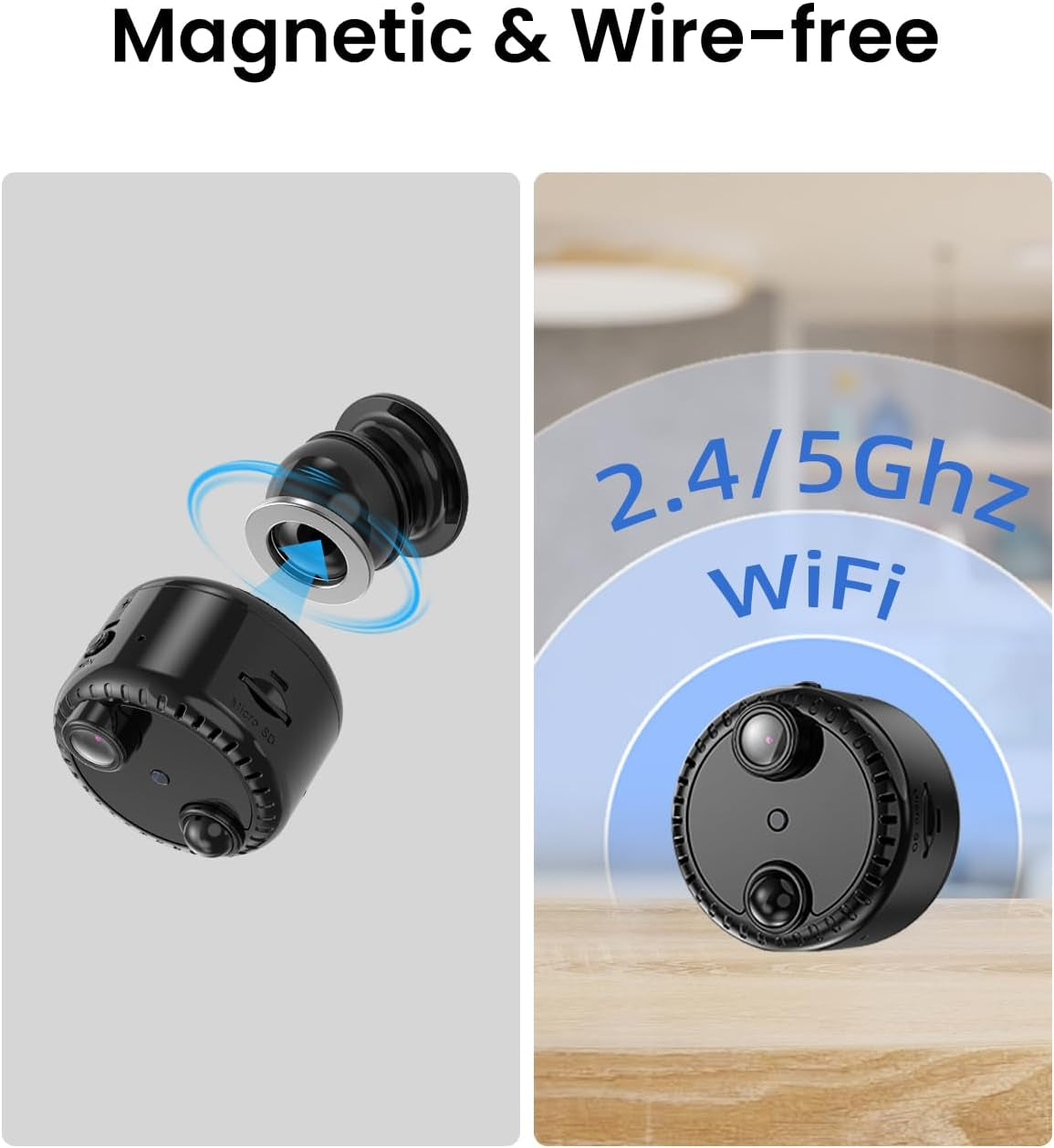 4K Mini Wifi Indoor Camera Wireless Nanny Cam with Night Vision, AI Motion Detection, Long Battery Life, Cloud & SD Storage