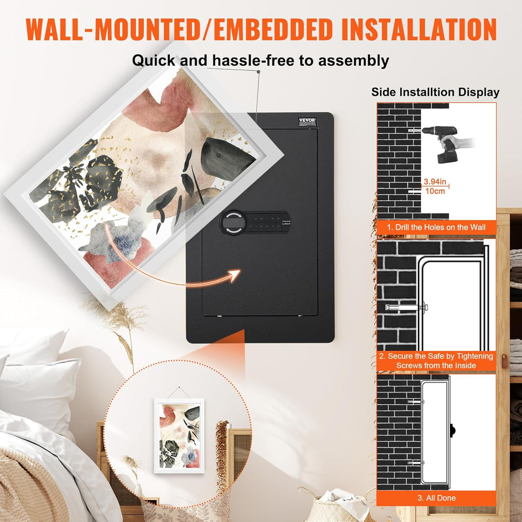Concealed Wall Safe with Keypad — 25.59" Between-the-Studs Security Cabinet