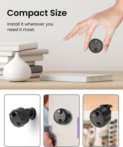 4K Mini Wifi Indoor Camera Wireless Nanny Cam with Night Vision, AI Motion Detection, Long Battery Life, Cloud & SD Storage