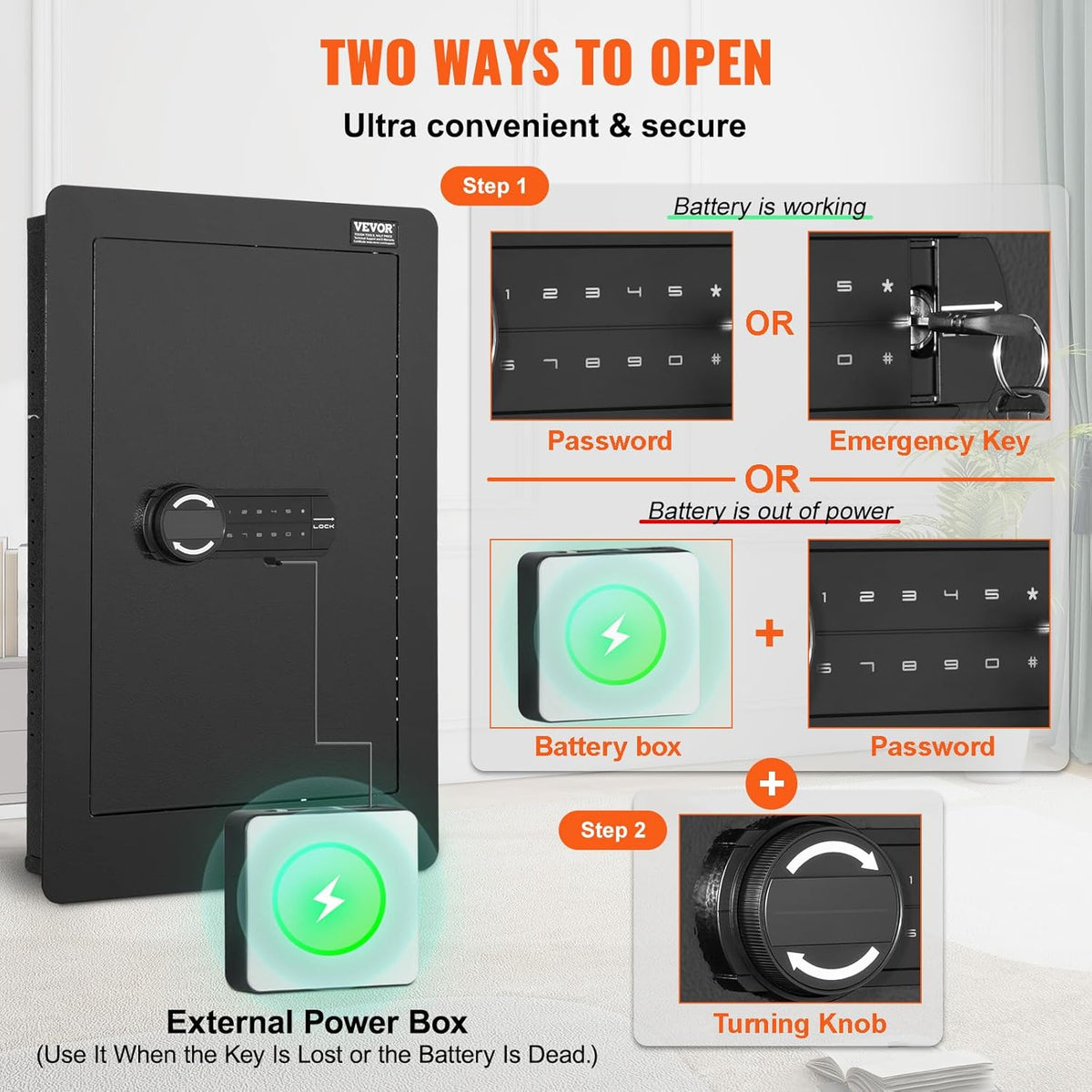 Concealed Wall Safe with Keypad — 25.59" Between-the-Studs Security Cabinet