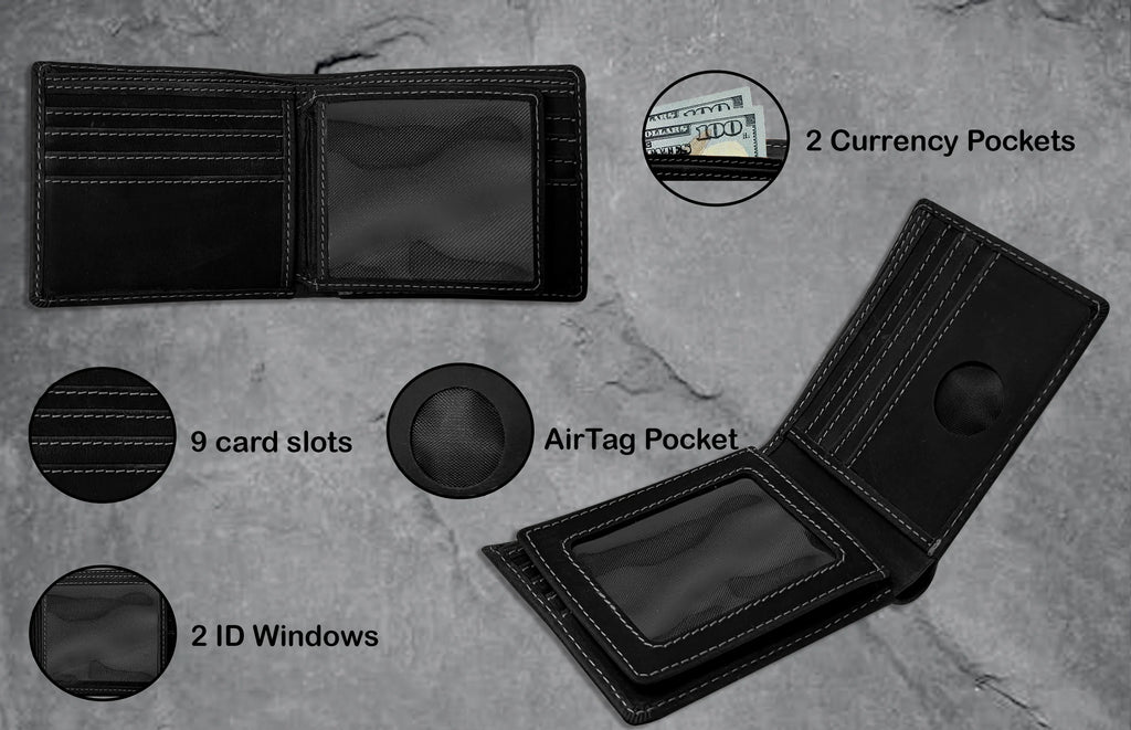 Leather AirTag Wallet — RFID Blocking Bifold with Hidden Tracker Pocket