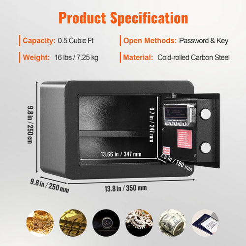 Digital Security Safe Box – Electronic Keypad Home Safe with Backup Keys for Cash, Jewelry & Documents
