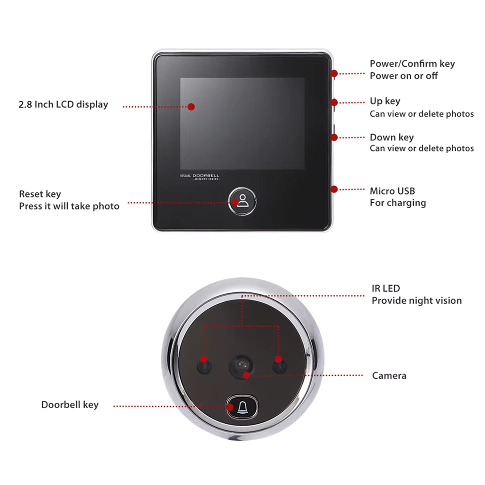 Digital Peephole Door Camera – 2.8" Screen Door Viewer with Night Vision & Photo Recording